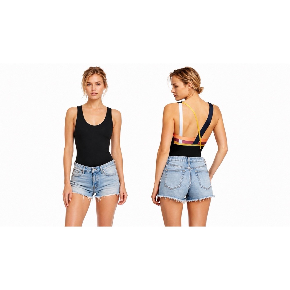 Anthropologie 34N 118W Gwynne Strappy Back Bodysuit XS Black Grunge Indie Sleaze
